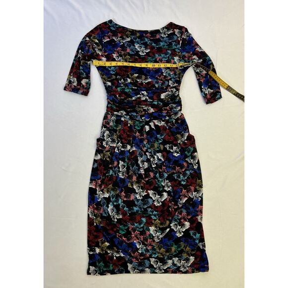 Ingenue London Dress Stretchy Long Sleeve Ruched Detail Black Owl Print Sz 4 - Picture 11 of 15